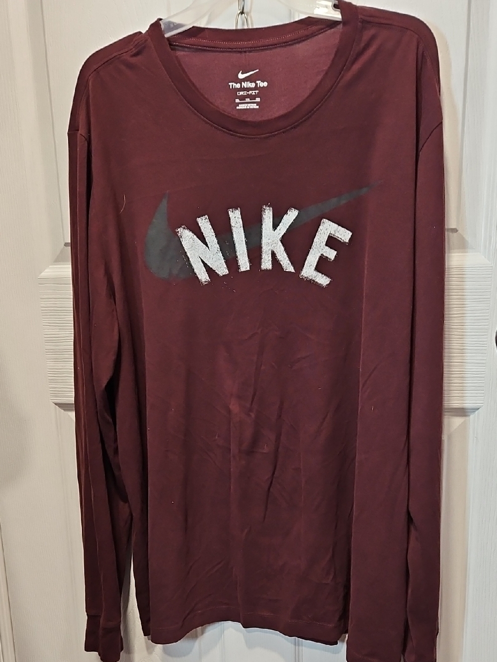 Nike Men's Long Sleeve Tee in Burgundy with Black Logo